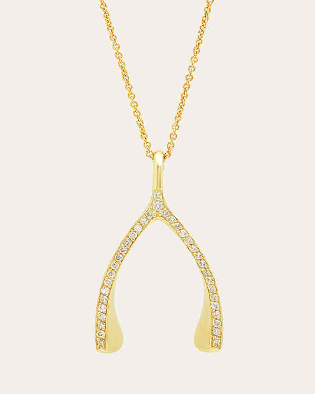18k Yellow Gold Diamond Wishbone Necklace